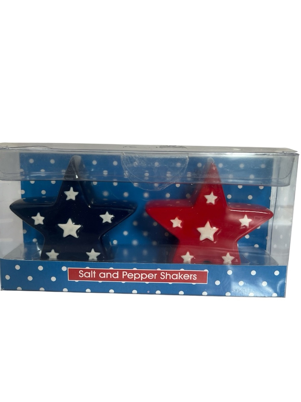 Patriotic Vibrant Red & Navy Star Salt & Pepper Shaker Set by G!-New with Tags
